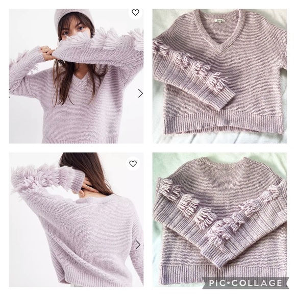Madewell Sweaters - FINAL! Madewell • Fringe-Sleeve Pullover Sweater Lavender